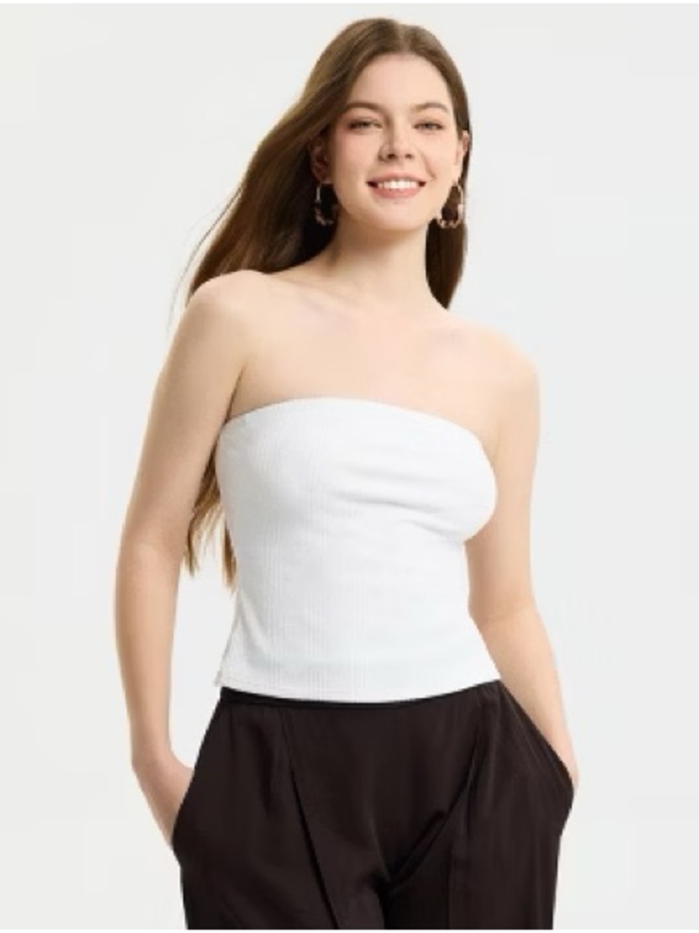 A New Day White Ribbed Tube Top